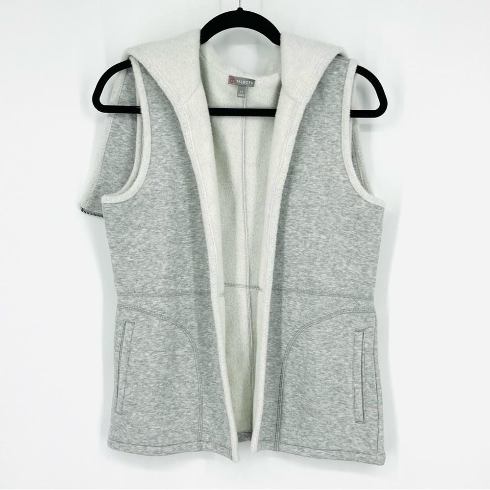 Talbots XS Gray Fleece Zip Hoodie Vest